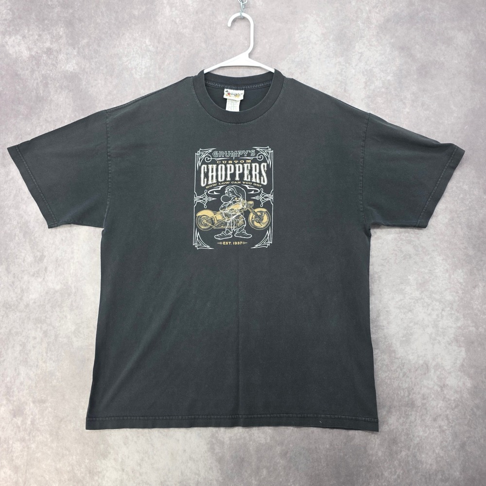 Vintage Walt Disney World Grumpy Custom Choppers T Shirt XL Black Biker Dwarf